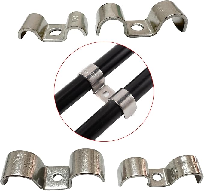6pcs 25mm(1 inch) Double Line Clamp Heavy Duty 1 Hole Conduit Strap 304 Stainless Steel M-Type Pipe Strap For Wire Pipe Cord Installation