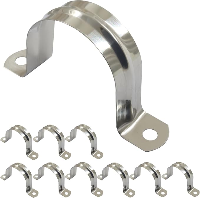 Hordion 10Pcs 1-3/4" Two Hole Strap U Bracket, M45 Rigid Pipe Strap Stainless Steel Conduit Clamp for Fixing Pipe