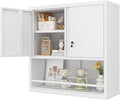 Metal White Cabinet Wall Mounted, Small Wall Storage Cabinets with 2 Door Adjustable Shelves, Bathroom Metal Wall Cabinet Over Toilet for Laundry Room Kitchen, Garage