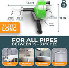 drain snake [35FT] - with drill attachment - Ideal plumbing snake for sink and drain unblocking - Solid drain auger for real DYIs! (35 FT - 1/4 inch)