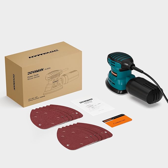 DLS03A Detail Sander, 1.1 Amp Hand Sander with Dust Collector, 12000 RPM Compact Palm Sander with 12 Pcs Sanderpapers, Low Vibration, Lightweight Hand Sander for Wood and Steel Surface