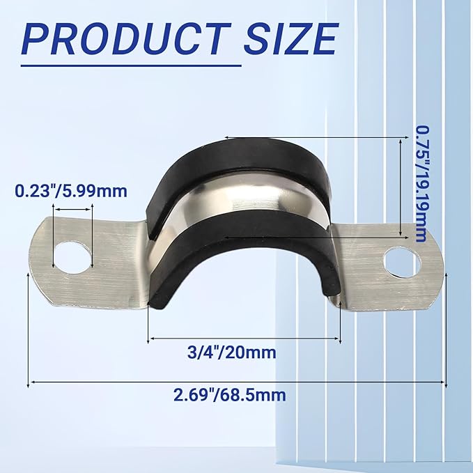 10PCS Reinforced Rigid Pipe Strap Clamp 3/4 Inch Conduit Clamp with Rubber Straps, Pipe Brackets for Mounting 2 Hole U Clamps Brackets Strap Hanger Tube Tension Clips Heavy Duty