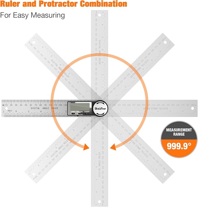 Digital Angle Finder Protractor, DEGLASERS Digital Protractor 7inch/200mm Stainless Steel Angle Measuring Tool with LCD Display for Carpenter/Woodworking (Battery Included)