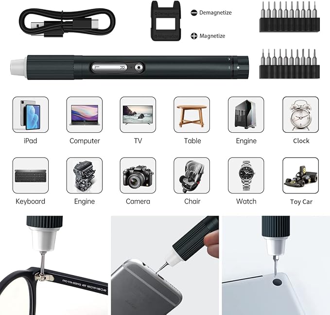 Mini Electric Screwdriver,JAKEMY Adjustable Torque Power Screwdriver Dual-mode Cordless Magnetic Precision Torx Screwdriver Bit Repair Tool kit USB Rechargeable with LED light for Electronics Consoles