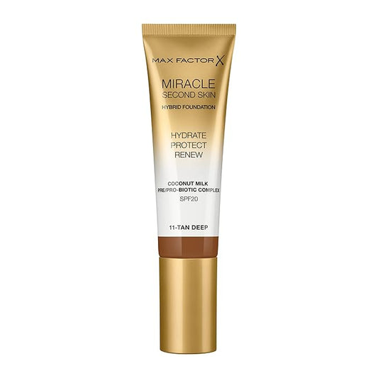 Max Factor Miracle Second Skin Hydrating Foundation, Tan-Deep - 30 ml-VeraVaultWomen