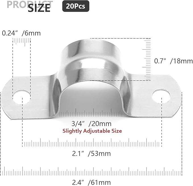 20Pcs 3/4 Inch Stainless Steel Conduit Clamps, Two Hole Strap U Bracket Rigid Pipe Strap Metal U Clamp Conduit Strap Tension Clips U-tube Clamp Heavy Duty