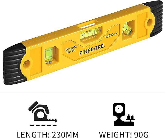 Firecore 3pcs Magnetic Torpedo Level, 9-Inch Shockproof Toolbox Level with 3 Bubble Spirit Level 45 90 180 Degree