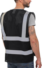 Dib Safety Reflective Mesh Vest High Visibility with Pockets and Zipper, Black Mesh 4X