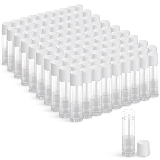 100 Sets Empty Lip Balm Tubes Bulk Round with White Caps for DIY Lipstick homemade, 3/16 Oz (5.5 ml), Clear, BPA Free, 100 Tubes and 100 Caps-VeraVaultWomen