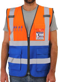 Dib Safety Reflective Vest High Visibility with Pockets and Zipper, Orange and Blue 3XL