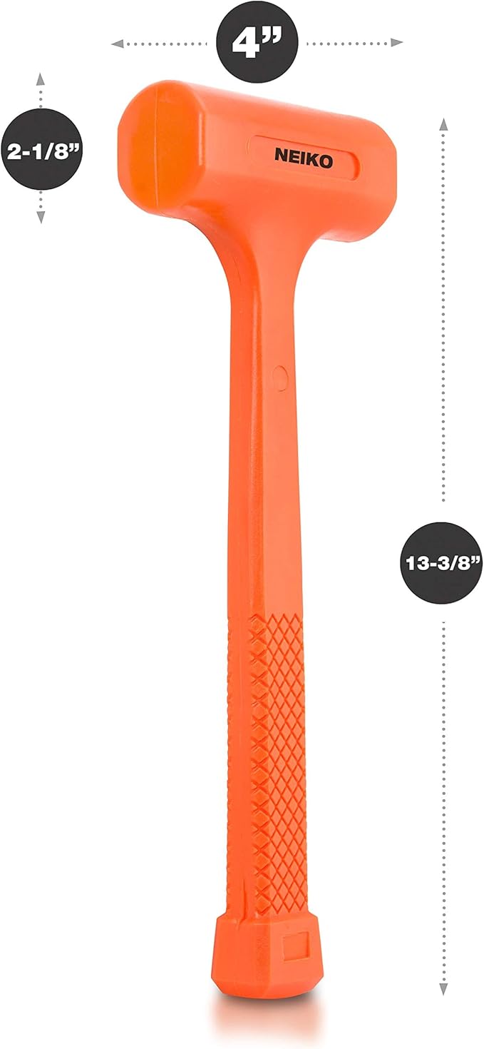 NEIKO 02847A 2 LB Dead Blow Hammer, Neon Orange | Unibody Molded | Checkered Grip | Spark and Rebound Resistant