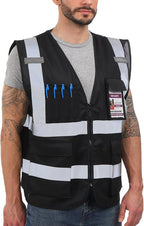 Dib Safety Reflective Vest High Visibility with Pockets and Zipper, Black 2XL
