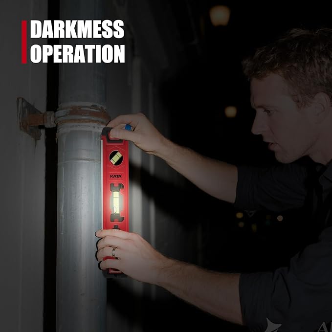 KATA Light-up Torpedo Level Magnetic: 9 Inch Shockproof Small Leveler Tool with 45/90/180 Degree Vials - Removable Line Bubble Spirit Levels For Hanging Pictures, Installing Shelf in Dark Tight Spaces