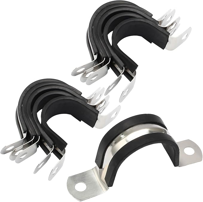 10PCS Reinforced Rigid Pipe Strap Clamp 1-1/4 Inch Conduit Clamp with Rubber Straps, Pipe Brackets for Mounting 2 Hole U Clamps Brackets Strap Hanger Tube Tension Clips Heavy Duty
