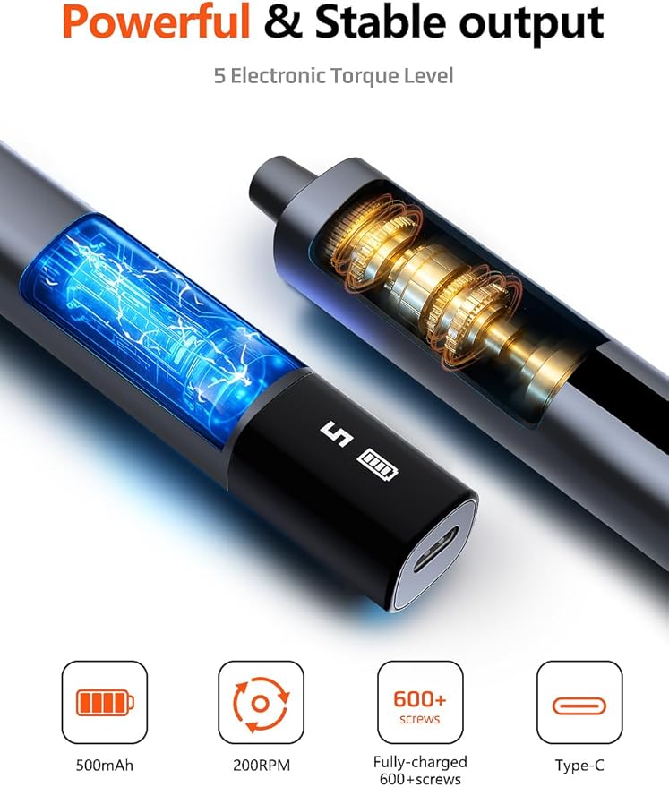 Electric Screwdriver Set, 80-in-1 Mini Electric Precision Screwdriver Cordless with 5 Torque Levels, Max 0.75N.m, 500mAh Battery, Small Power Screwdriver Kit for Laptop, Phone & Electronics Repair