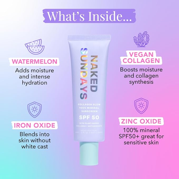 Naked Sundays SPF 50 Mineral Glow Sunscreen, Daily Hydrating Facial Moisturizer & Primer with Zinc Oxide, Sheer Tint, Broad Spectrum SPF Lotion (Jumbo 80ml)-VeraVaultWomen