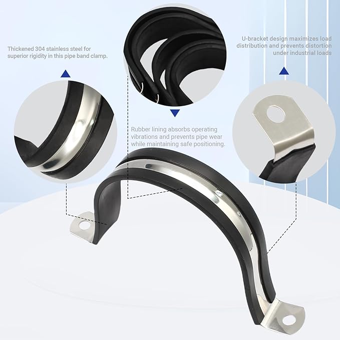 5PCS Reinforced Rigid Pipe Strap Clamp 2-7/8 Inch Conduit Clamp with Rubber Straps, Pipe Brackets for Mounting 2 Hole U Clamps Brackets Strap Hanger Tube Tension Clips Heavy Duty