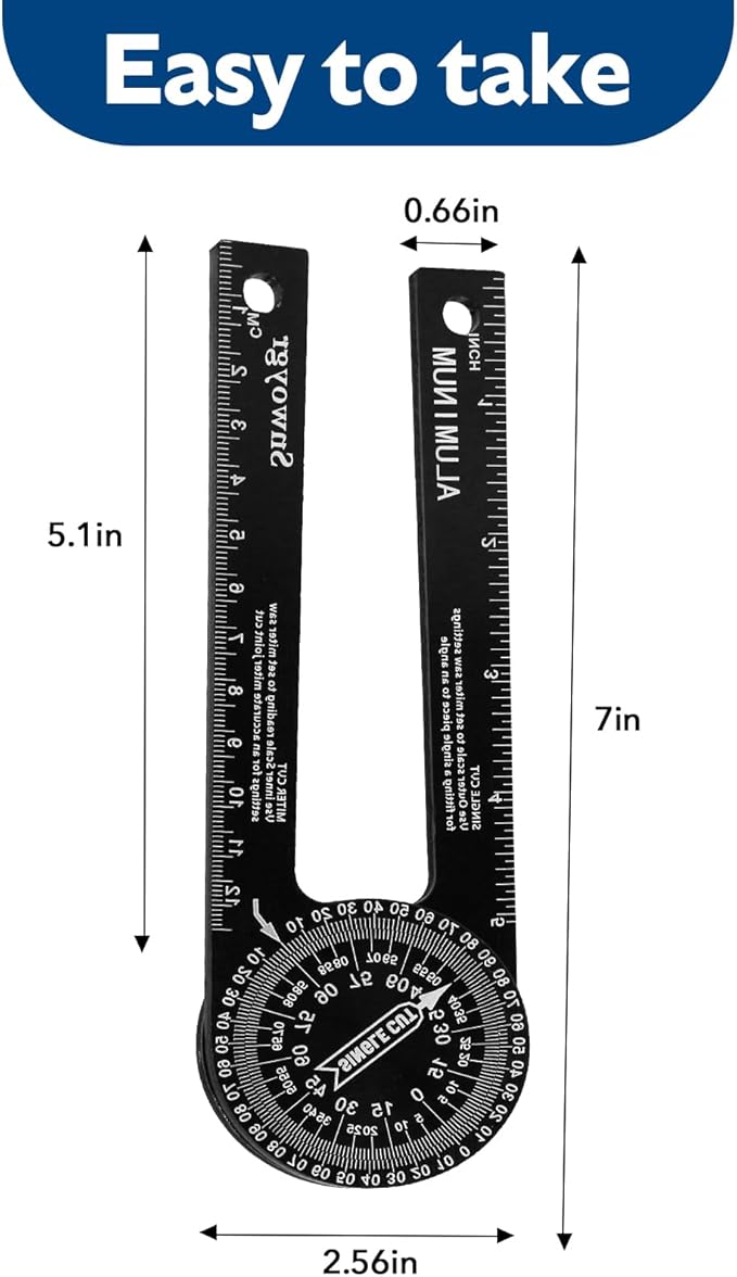 7 Inch Aluminum Miter Saw Protractor, Professional Angle Measuring Tool, Comes with Two Extra Straightedge Protractors for Woodworkers, Builders, Plumbers, Home DIY