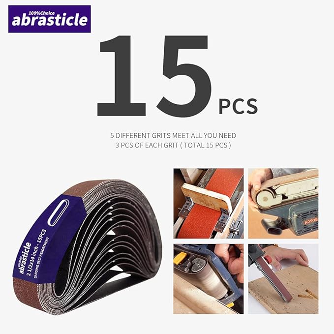 15 Pcs 2-1/2 x 14 Inch Assorted Aluminum Oxide Sanding Belt - 80/120/150/240/400 Grit