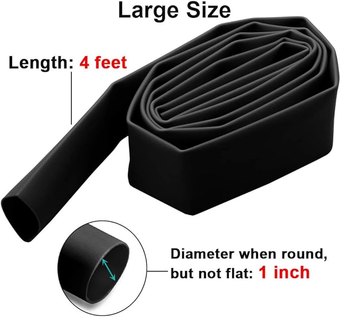 1 inch (Diameter) 3:1 Dual Wall Adhesive Heat Shrink Tubing, Large Glue Lined Marine Cable Sleeve Tube, Premium Wire Wrap Protector for DIY by MILAPEAK (4 Feet, Black)