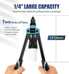 Meiwaltee 13" Rivet Gun, 1/4 Pop Rivet Gun with 100 Pcs Rivets, Manual Hand Heavy Duty Riveter with 5 Nosepieces for Plastic Metal,Aluminum, Plastic, Tube Stock,Gutter & Automotive.