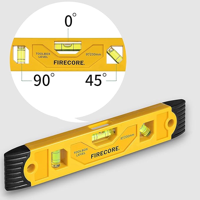 Firecore 2pcs Magnetic Torpedo Level, 9-Inch Shockproof Toolbox Level with 3 Bubble Spirit Level 45 90 180 Degree