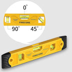 Firecore 2pcs Magnetic Torpedo Level, 9-Inch Shockproof Toolbox Level with 3 Bubble Spirit Level 45 90 180 Degree