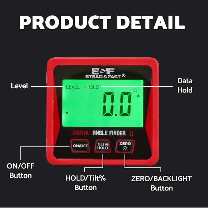 S&F STEAD & FAST Digital Angle Finder Gauge Magnetic Protractor Inclinometer Table Saw Angle Gauge Level Cube with Magnetic Base for Woodworking, Carpentry, Construction