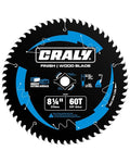 CRALY 8-1/4 Inch 60 Teeth Ultra Fine Finish Wood Cutting Circular Saw Blade, 5/8 Inch Arbor, Carbide Tipped, Thin Kerf, Black Ice™ Coating, for Plywood, MDF, OSB, Laminated(C0860FF)
