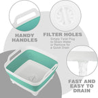 Dishpan for Washing Dishes, 2.4Gal/9L Wash Basin with Draining Plug Carry Handles, Collapsible Bucket for Cleaning, Portable Sink, Foldable Plastic Tub