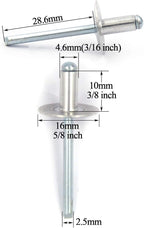 60 pcs Large Flange Blind Rivets, Aluminum,Flange Diameter 5/8" (16 mm),Pop Rivets Assortment Kit Blind Rivet,3/16" x 3/8" Inch,Grip Range(3-6mm)