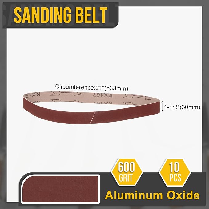 1-1/8 x 21 Inch Sanding Belt, 10 Pcs 600 Grit Aluminum Oxide Knife Sharpener Belts Work Sharpening for Belt Sander Knife Carving Tool Metal Working