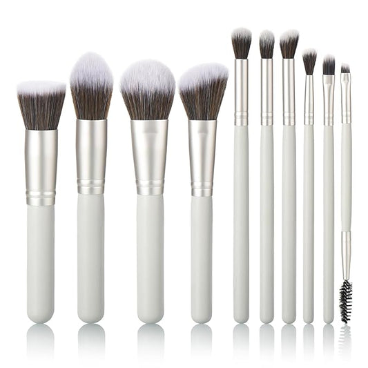 10 Piece Makeup Brushes - Grayish Green Wooden Handle with Soft Synthetic Bristles,for Face & Eye Makeup|Professional Makeup Brushes set for Women & Girls|-VeraVaultWomen