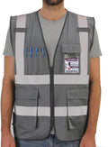 Dib Safety Reflective Vest High Visibility with Pockets and Zipper, Gray 3XL