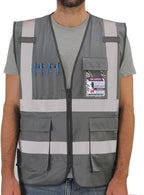 Dib Safety Reflective Vest High Visibility with Pockets and Zipper, Gray 3XL