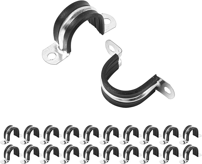 1 Inch Reinforced Rigid Pipe Strap, 20 PCS 2 Holes U Bracket Cable Clamp Hanger, Rubber Cushioned Insulated Clamp, Conduits Strap Clamps for Pipe Fixing on Various Surfaces(25mm)