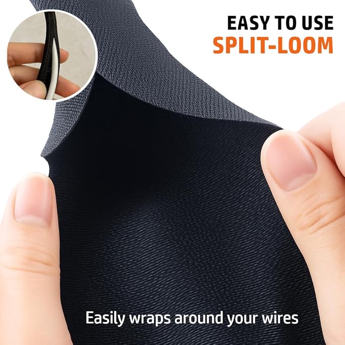 MGI SpeedWare Woven Mesh Split-Sleeve Wire Loom for High-Temperature Automotive Harness and Home Cable Management - 25 feet (1/2")