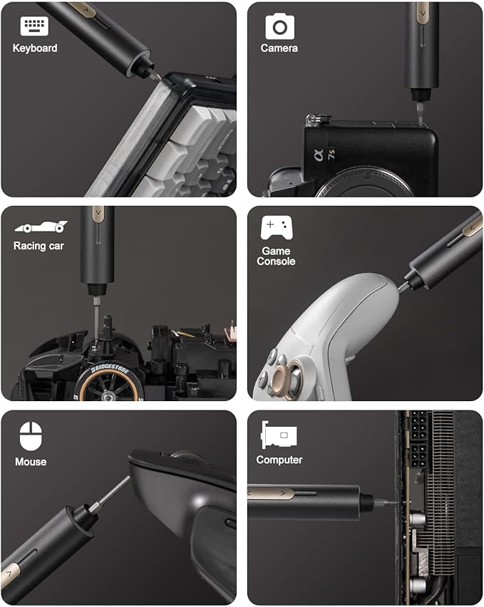 Fanttik E2 Ultra Mini Electric Screwdriver, Cordless Screwdriver, Max 0.6N.m, 50 Magnetic Bits, 5/32'' Hex, Magnetic Storage, Repair Tool for Electronics, Camera, Laptop, and PC Build (Grey)