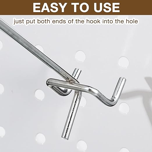 Shimeyao 100 Pcs Peg Board Shelving Hooks Stainless Steel Hanging Board Pegs Wall Display Hooks Bulk for 1/8 1/4 Garage Storage Organizer Accessories(12 Inch,Silver)