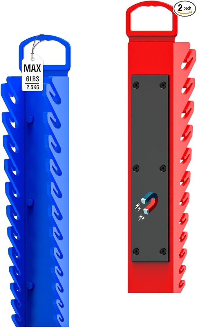 SWANLAKE 2-Piece Magnetic Wrench Organizer Toolbox Holder, SAE (1/4'' to 15/16''), Metric (6mm to 24mm) Ratchet Wrench Organizers, Total Hold 24 Slots Wrenches Holder for Tool Box