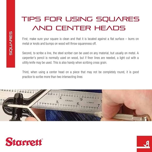 Starrett Steel Combination Square with Square Head - 600mm Blade Length, Cast Iron Heads, Hardened Steel, Reversible Lock Bolt, Scriber, Spirit Level, 4R Graduation Type - 11MH-600
