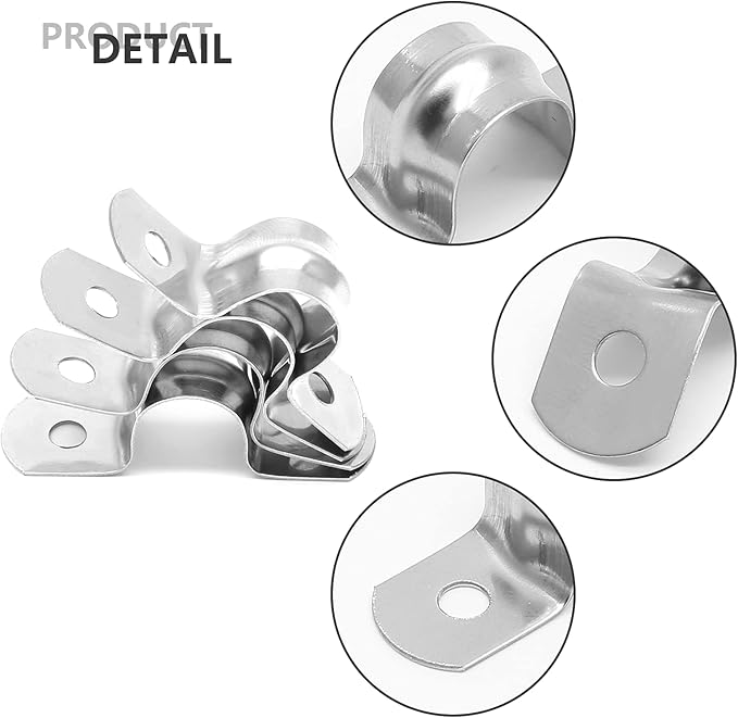 50Pcs 15/32 Inch(0.47 inch) Stainless Steel Conduit Clamps, Two Hole Strap U Bracket Rigid Pipe Strap Metal U Clamp Conduit Strap Tension Clips U-tube Clamp Heavy Duty