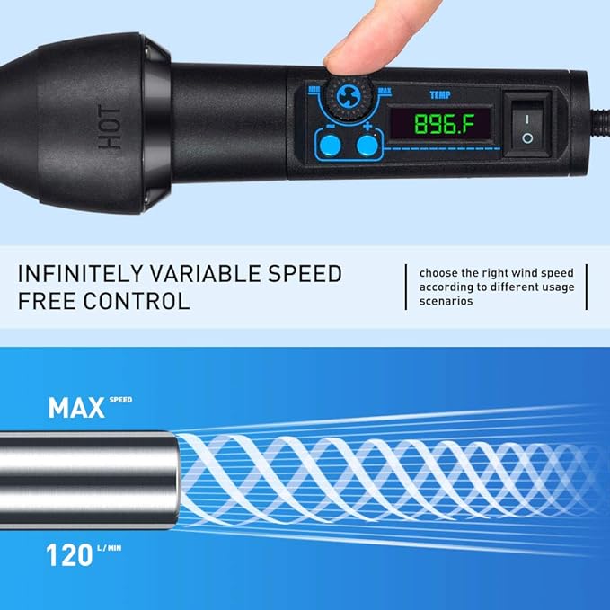Heat Vinyl Shrink Gun Kit- 650W Portable Digital LED Display Temp Adjustable Auto Cool System Hot Air Pen Electrical Solder Heat Gun for DIY/Crafts/Shrink Wrapping/Vinyl Wrap/Wire Connectors