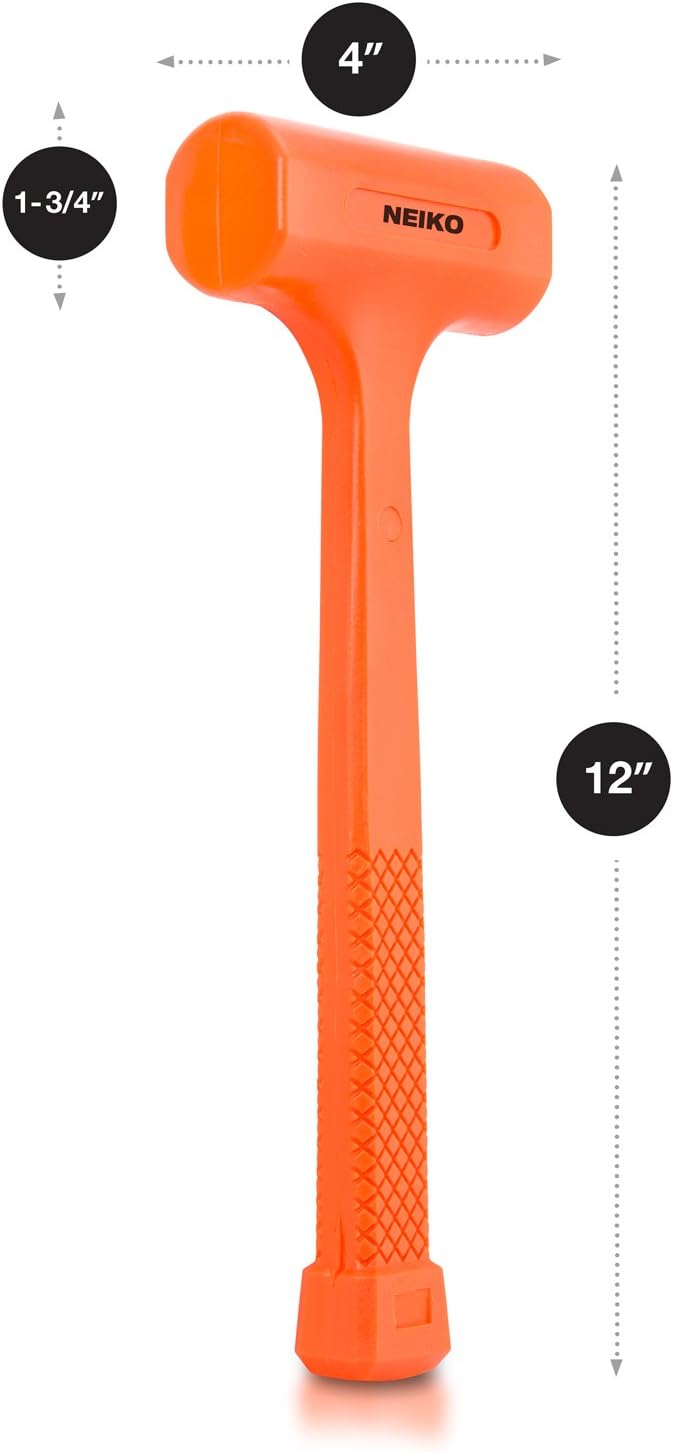 Neiko 02846A 1 LB Dead Blow Hammer, Neon Orange I Unibody Molded | Checkered Grip | Spark and Rebound Resistant