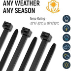 ALBO Black Zip Ties 36 Inch Plastic Cable Ties 50 Pack Tie Wraps Heavy Duty 200lb UV Resistant Nylon Wire Ties