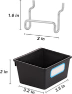 FRIMOONY 16 Pack Pegboard Bins with Hooks and Labels, for Organizing Accessories, Black