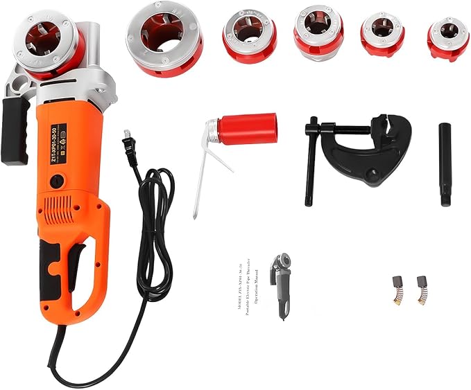 Electric Pipe Threader, 2300W Pipe Threading Machine with 6 Dies (1/2" - 2"), 110-120V Ratchet Pipe Threader Kit, Heavy-Duty Hand-Held Power Drive Kit
