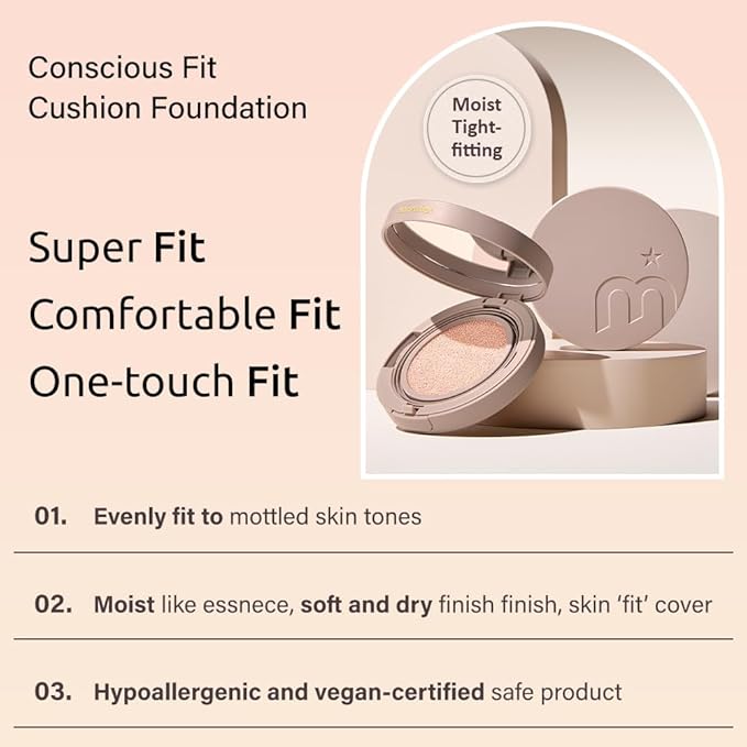 MOONSHOT KOREA Conscious Fit Cushion Foundation Flawless Coverage,Glass skin,Long-Lasting, Lightweight, Buildable Coverage,k-beauty (21N Cosmic Vanilla, [refill] Conscious Fit Cushion)-VeraVaultWomen