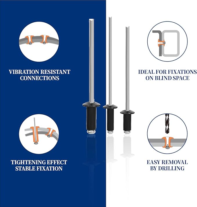 560 Pcs 14 Sizes Pop Rivets Assortment Kit, Aluminum Rivets, 3/32" 1/8" 5/32" 3/16" 1/4" Blind Rivets for Metal, Dome Head rivet kit(Black)