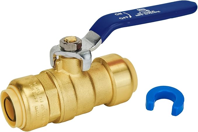 Shut Off Ball Valve 3/4 Inch, SUNGATOR 3/4 Inch Ball Valve, Push-to-Connect Water Shutoff with Blule Handle, No Lead Brass Plumbing Fittings for PEX Pipe, Copper,CPVC, Pack of 1